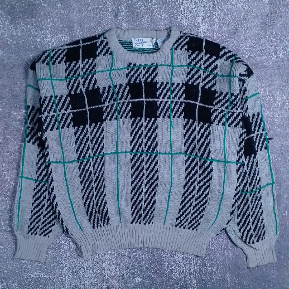 Vintage 80s Uncle Phil Ugly Grandpa Sweater PLAID Club Europe